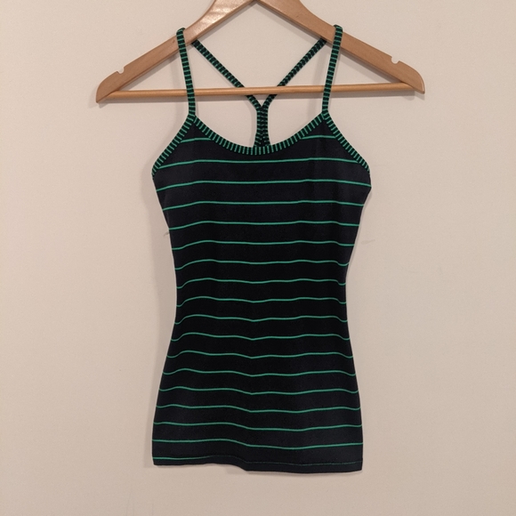 Lululemon Power Y Tank Luon Light Slalom Stripe Inkwell/Hyper Stripe Green 4 - Picture 9 of 16